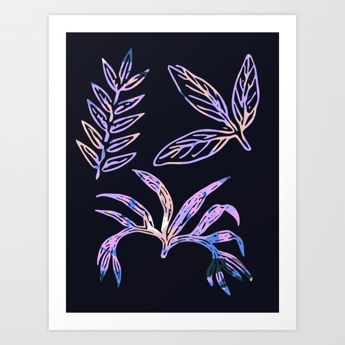 Botanical Cut Out Print Navy and Purple Art Print