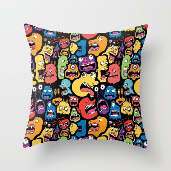 Monster Faces Pattern Throw Pillow