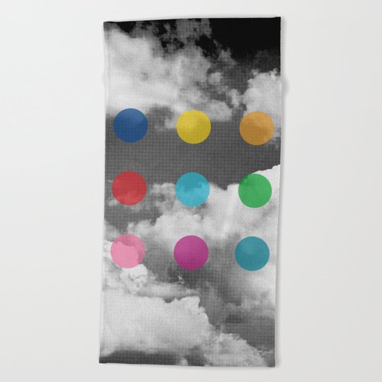 Storm Clouds + Colored Dots Beach Towel
