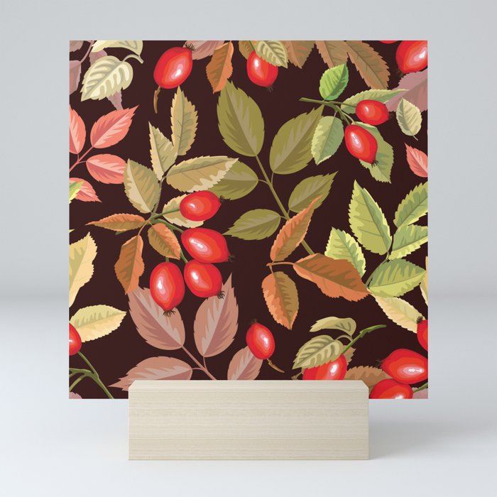 Autumn Breath. Dog Rose Berries And Leaves Mini Art Print