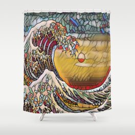 Great Waves Stained Glass Shower Curtain