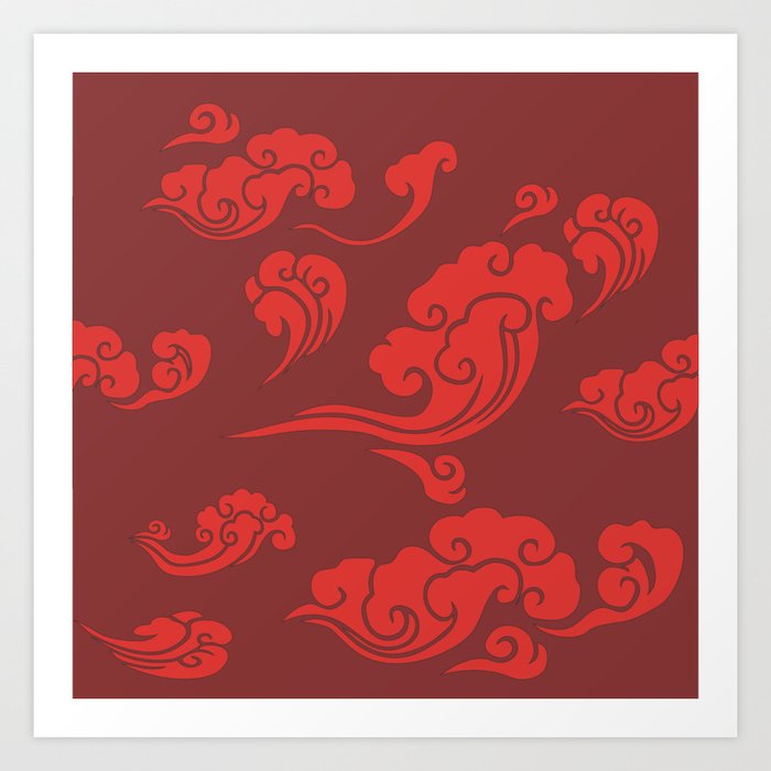 Cloud Swirls - Red Art Print