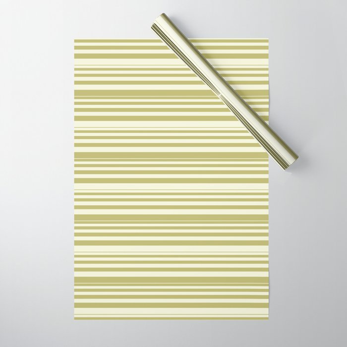 Beige & Dark Khaki Colored Lined/Striped Pattern Wrapping Paper