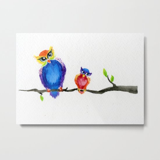 Little Rainbow Owls Metal Print