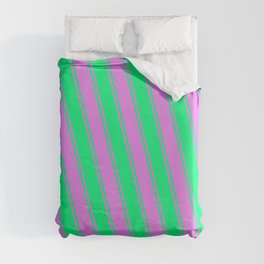 [ Thumbnail: Violet & Green Colored Lines/Stripes Pattern Duvet Cover ]