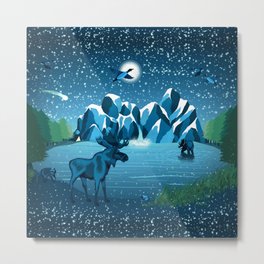 Fireflies Like Stars Metal Print | Hiking, Moon, Camping, Nature, Painting, Night, Frog, Fireflies, Space, Shootingstar 