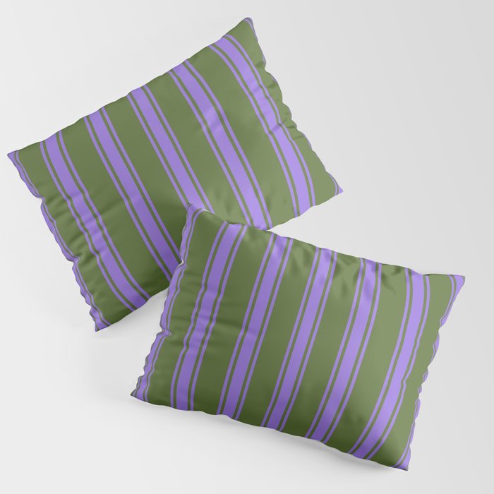Dark Olive Green and Purple Colored Lines Pattern Pillow Sham