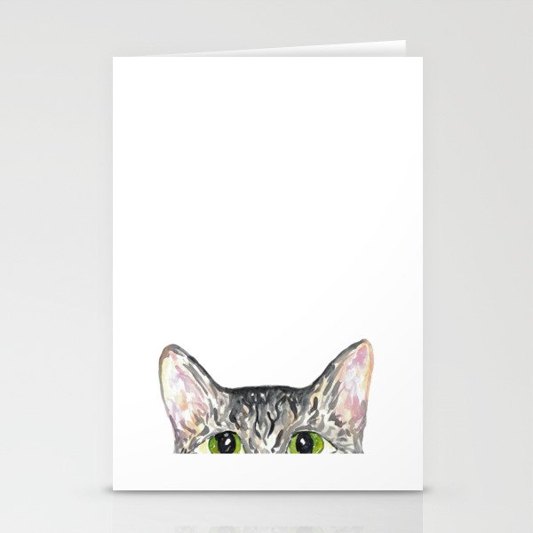 Grey cat peeking Painting Wall Poster Watercolor Stationery Cards