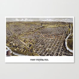 Perspective map of Fort Worth, Texas-1891 vintage pictorial map Canvas Print