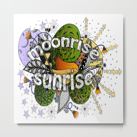 Zentangle Universe Sun, Moon & Stars Metal Print