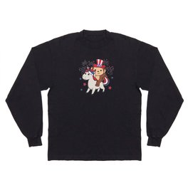 Monkey With Unicorn For Fourth Of July Fireworks Long Sleeve T-shirt