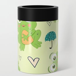 Cute Frogs And Rain Umbrellas Can Cooler