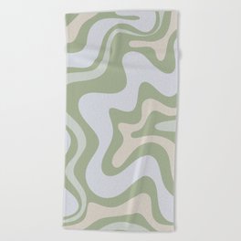 Liquid Swirl Contemporary Abstract Pattern in Light Sage Green Beach Towel