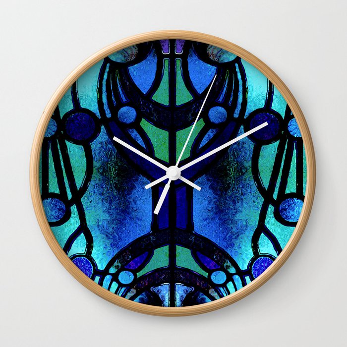 Blue and Aqua Stained Glass Victorian Design Wall Clock