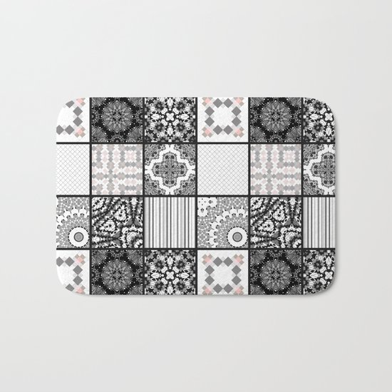 Patchwork . Squares of black, gray Patterns . Bath Mat
