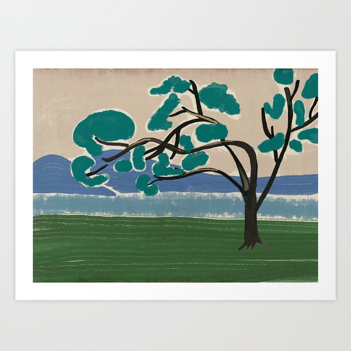 Tree by the bank Art Print