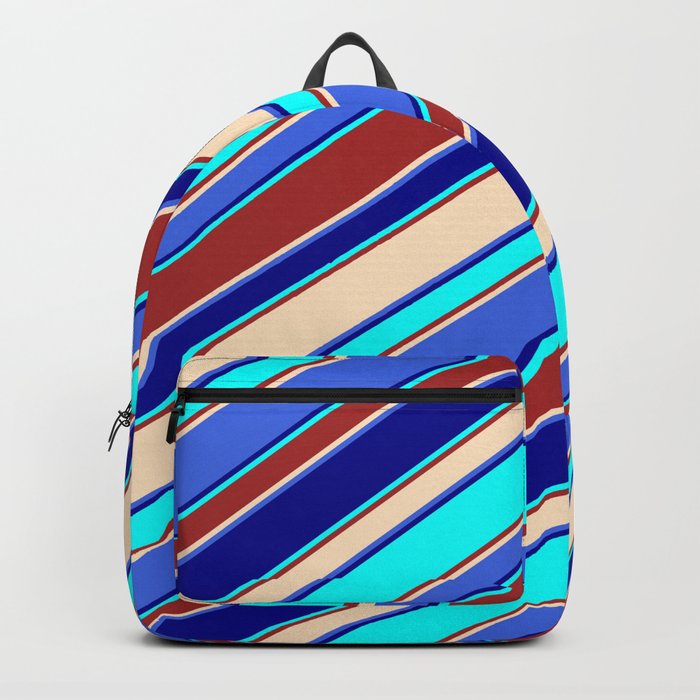 Eye-catching Brown, Bisque, Royal Blue, Dark Blue & Cyan Colored Lined/Striped Pattern Backpack