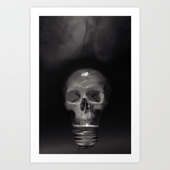 Skull Bulb Black and White Photograph Art Print