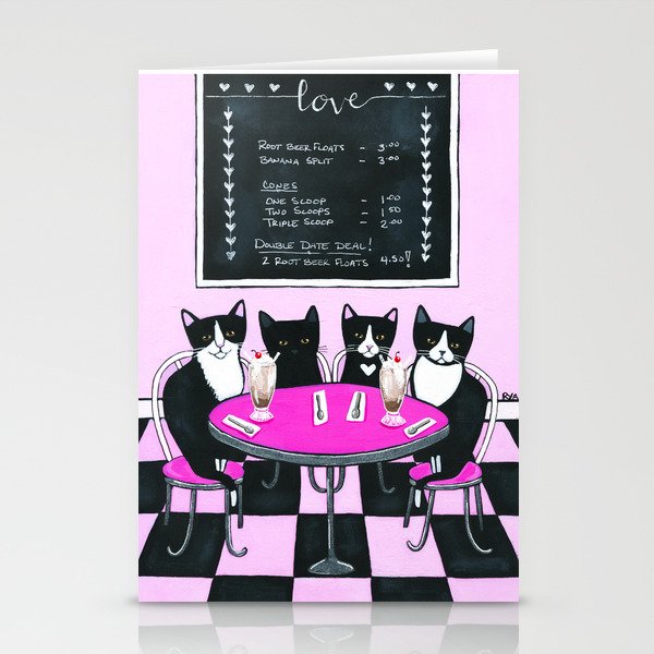 Ice Cream Double Date Cats Stationery Cards