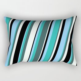 [ Thumbnail: Light Sky Blue, Light Sea Green, Dark Slate Gray, Mint Cream, and Black Colored Pattern of Stripes Rectangular Pillow ]