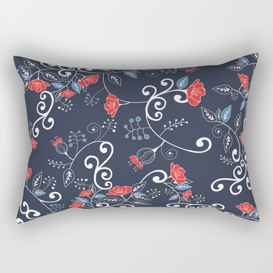 Floral Blue Rectangular Pillow