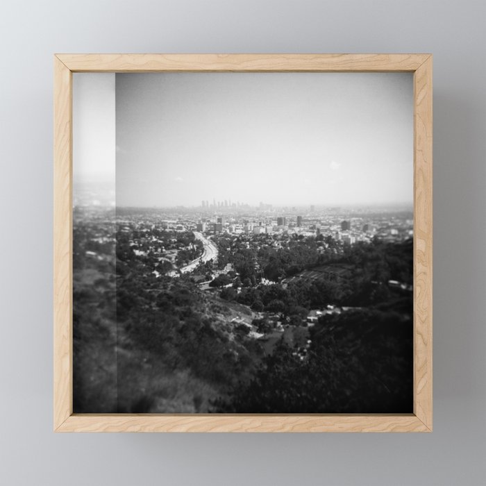 Los Angeles Skyline from Griffith Observatory - Black and White Film Photograph Framed Mini Art Print
