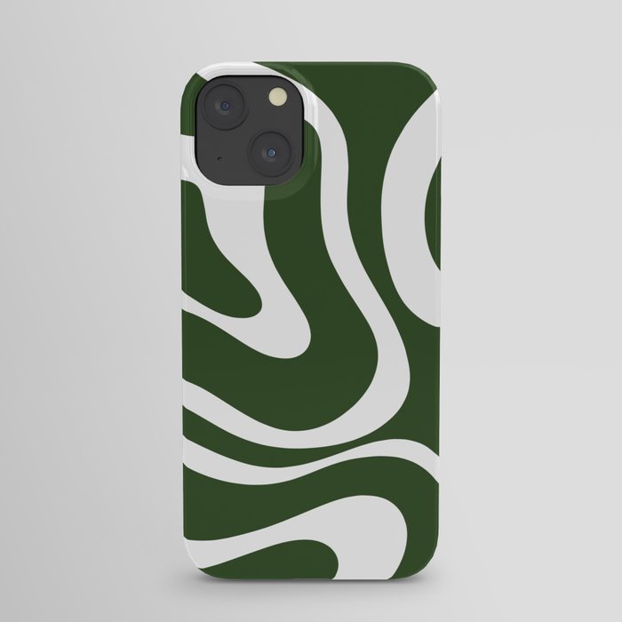 Retro Modern Liquid Swirl Abstract Pattern in Deep Green and White iPhone Case