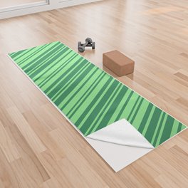 [ Thumbnail: Light Green and Sea Green Colored Lines/Stripes Pattern Yoga Towel ]