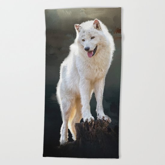 Arctic wolf Beach Towel