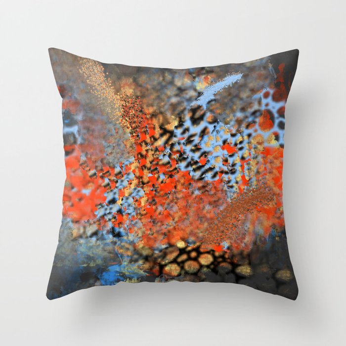 Blue, Orange, Black, Explosion Abstract Throw Pillow