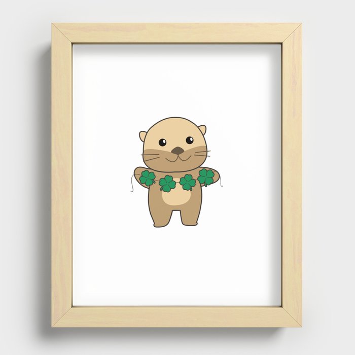 Otter With Shamrocks Cute Animals For Luck Recessed Framed Print