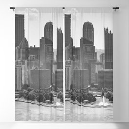 Pittsburgh City Skyline Point State Park Fountain Black White Photography Panoramic Print Blackout Curtain