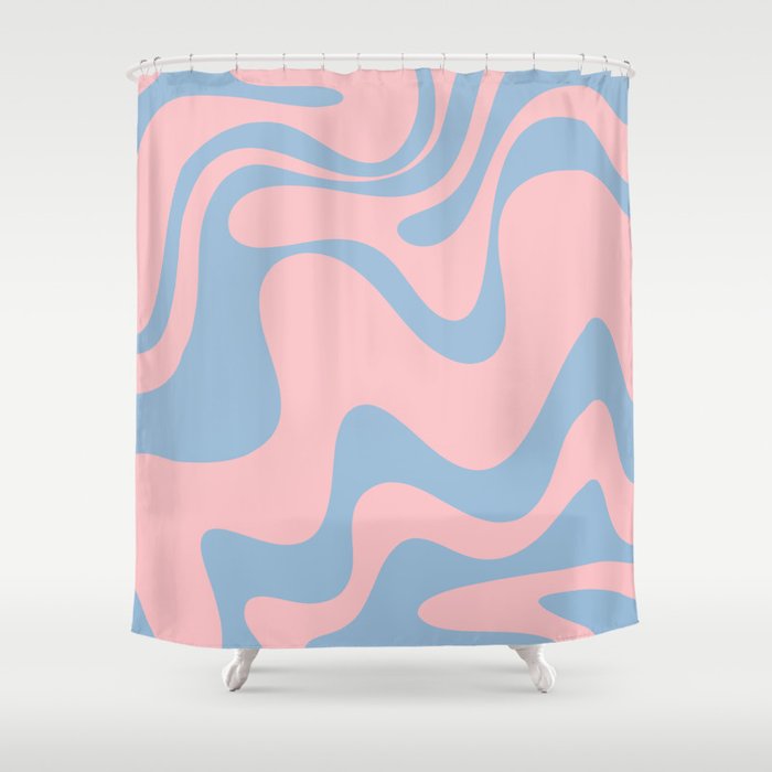 Pastel Pink and Light Blue Retro Liquid Swirl Abstract 2 Shower Curtain