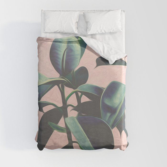 Pink Tropical Leaves Duvet Cover