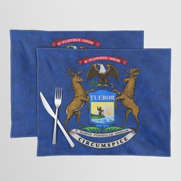 Flag of the State of Michigan Banner Standard The Great Lakes State Mitten Emblem Colors Placemat