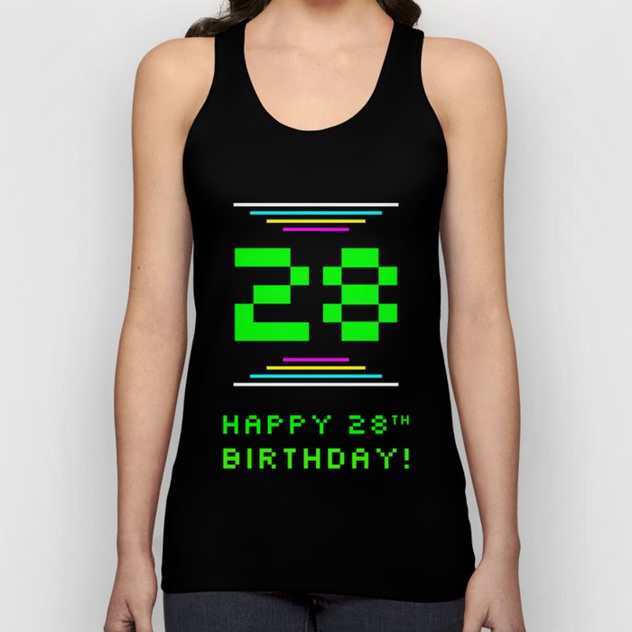 28th Birthday - Nerdy Geeky Pixelated 8-Bit Computing Graphics Inspired Look Tank Top