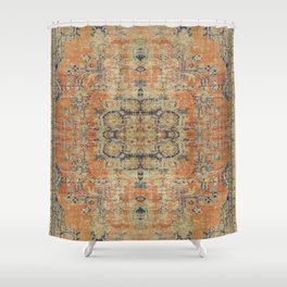 Vintage Woven Coral and Blue Kilim Shower Curtain