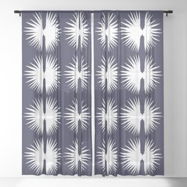 Leaf Head White and Navy Sheer Curtain