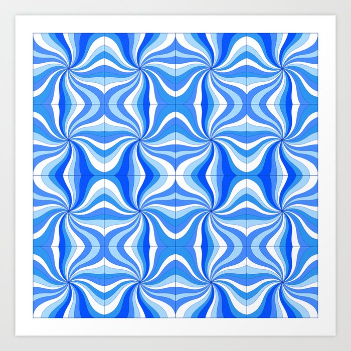 Blue Vibe Hypnotic Sunbusrt Pattern Art Print