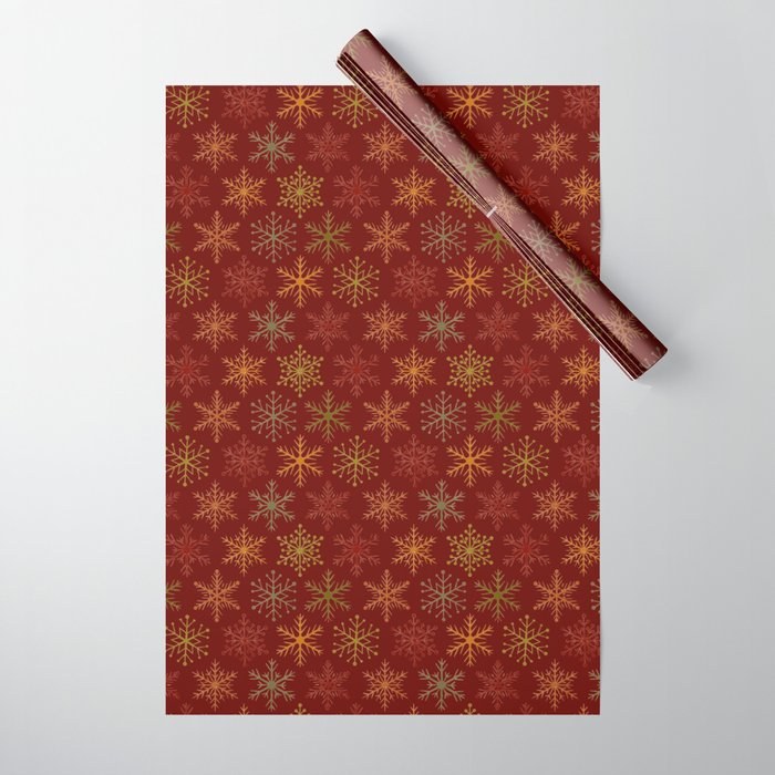 Snowflakes Wrapping Paper on Ruby Red Background Wrapping Paper