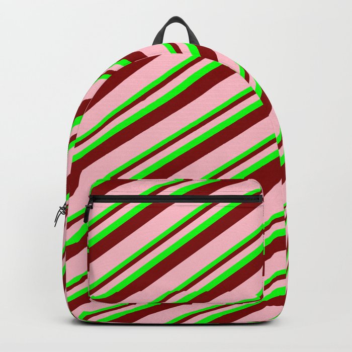 Lime, Maroon, and Pink Colored Stripes/Lines Pattern Backpack