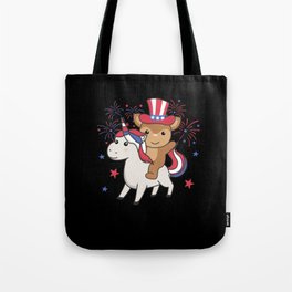 Deer With Unicorn For Fourth Of July Fireworks Tote Bag