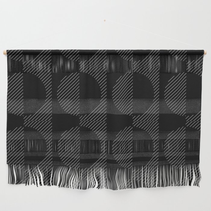 Stripes Circles Squares Mid-Century Checkerboard Black White Wall Hanging