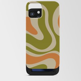 Retro Modern Liquid Swirl Abstract Pattern in Avocado Green, Orange, and Beige iPhone Card Case