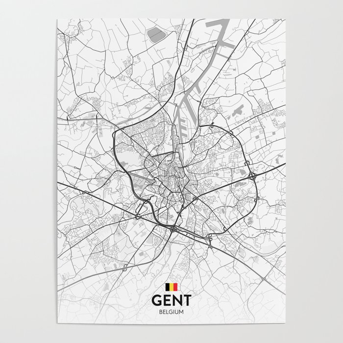 Gent, Belgium - Light City Map Poster