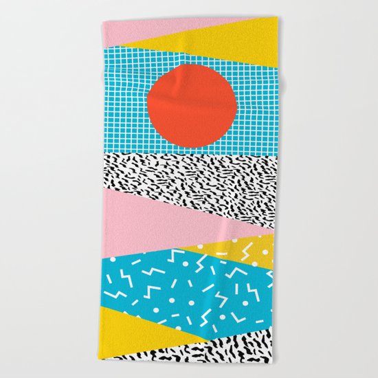 Check it - good vibes happy smiles fun modern memphis throwback art 1980's 80's 80s 1980s 1980 neon Beach Towel