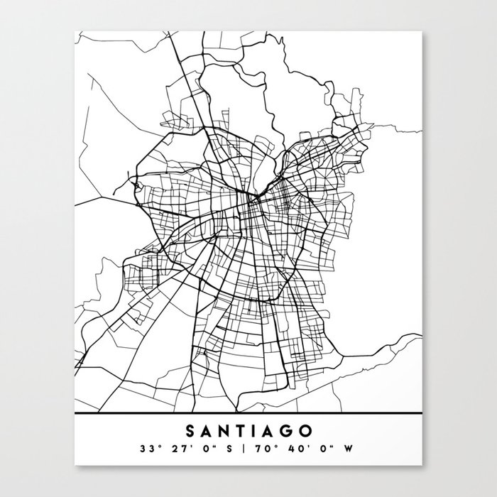 SANTIAGO DE CHILE BLACK CITY STREET MAP ART Canvas Print
