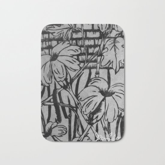 Black and White Palm Flowers by my Mom Bath Mat