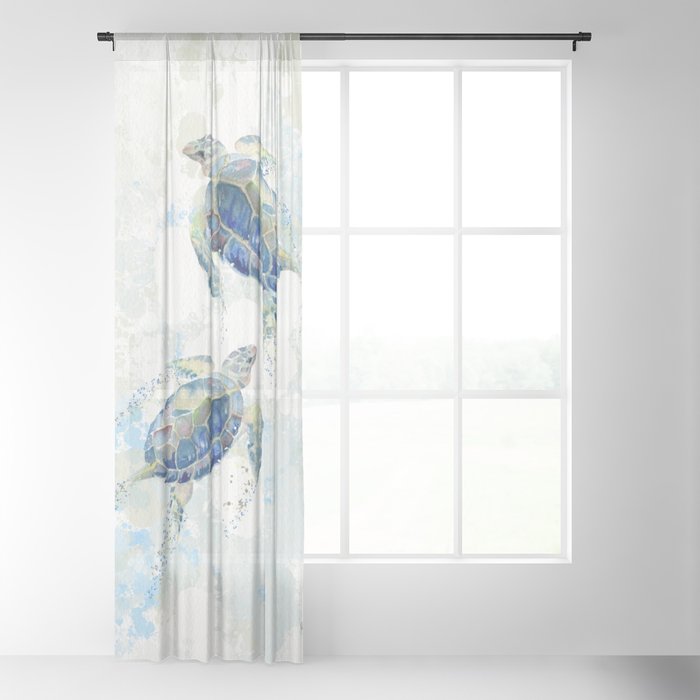Swimming Together 2 - Sea Turtle Sheer Curtain by Melly Terpening