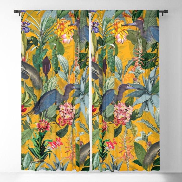 Vintage & Shabby Chic - Sunny Tropical Garden Blue Heron Blackout Curtain